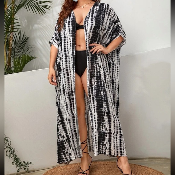 Boho Plus Size Tie Dye Ombre Print Kimono Cover Up Cardi - Picture 4 of 6